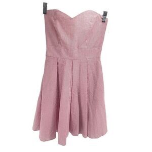 Lauren James Women's Strapless Dress Striped Fit Flare Mini Pleated Red Size XS